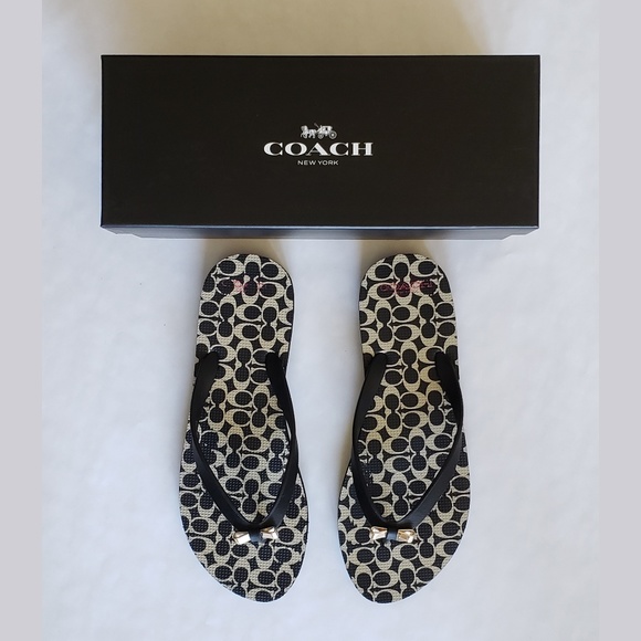 Coach Shoes - Coach Amel Rubber Black/Milk Flip Flops